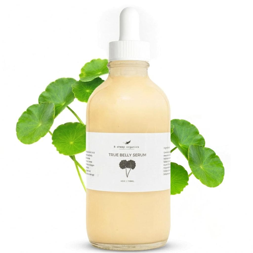 8 Sheep True Belly Serum, um óleo seguro para cuidar da barriga durante a gravidez, contém a tripla concentração de ácid