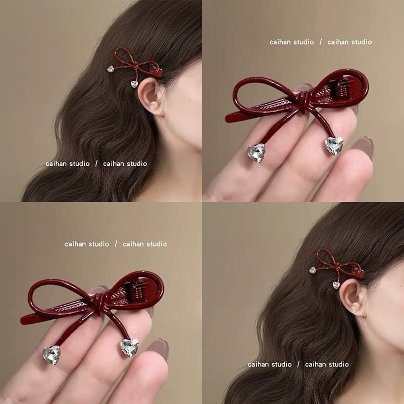 Âncora Arco Vermelho Strass Bico De Pato Grampo De Cabelo high-end Franja Clipe Lateral Versátil Acessórios Para Mulher