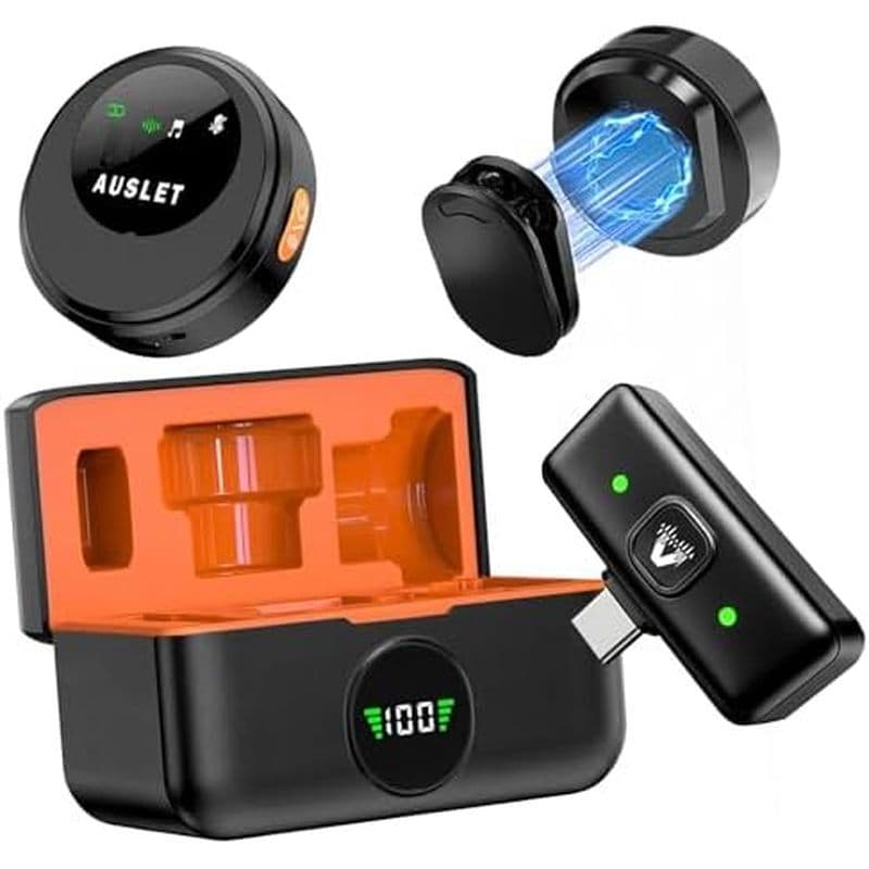 Microfone De Lapela Sem Fio Para & amp ; Android , Mini Com Clipe E Estojo De Carregamento 25H , Redução De Ruído AI , 3