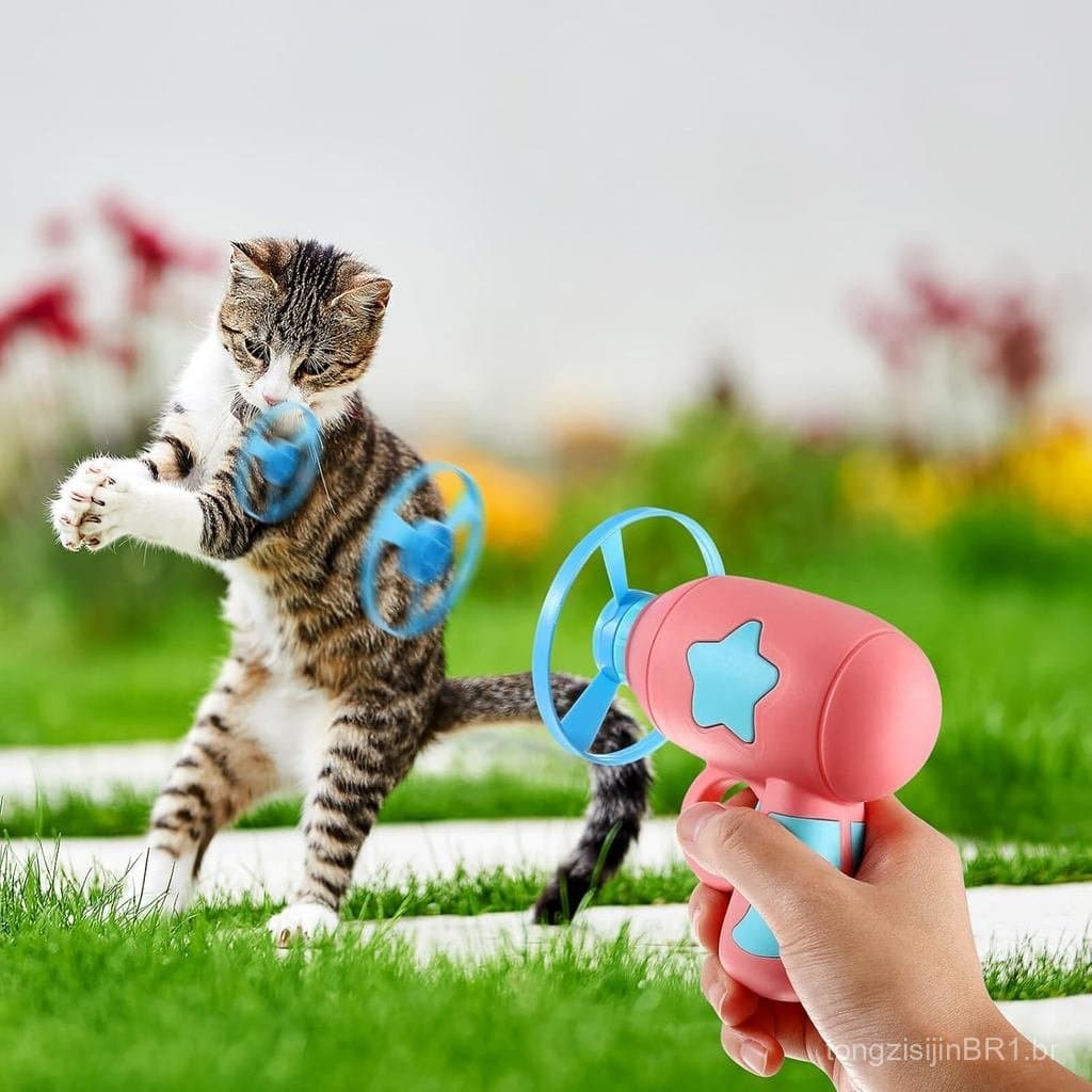 1 Conjunto de Lançador de Disco Voador para Gatos, Brinquedo Interativo para Gatos, Lançador de Disco para Brincadeiras