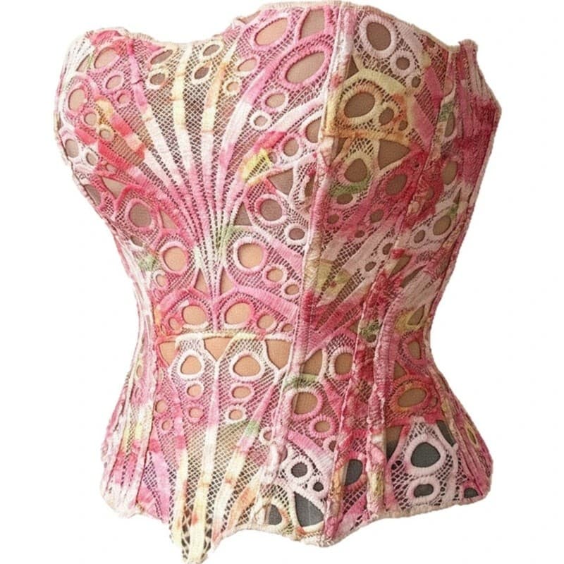 Corselete de renda solúvel em água com bordado floral e decote baixo para emagrecimento ‌ ‌ Corselete Modelador de Cintu