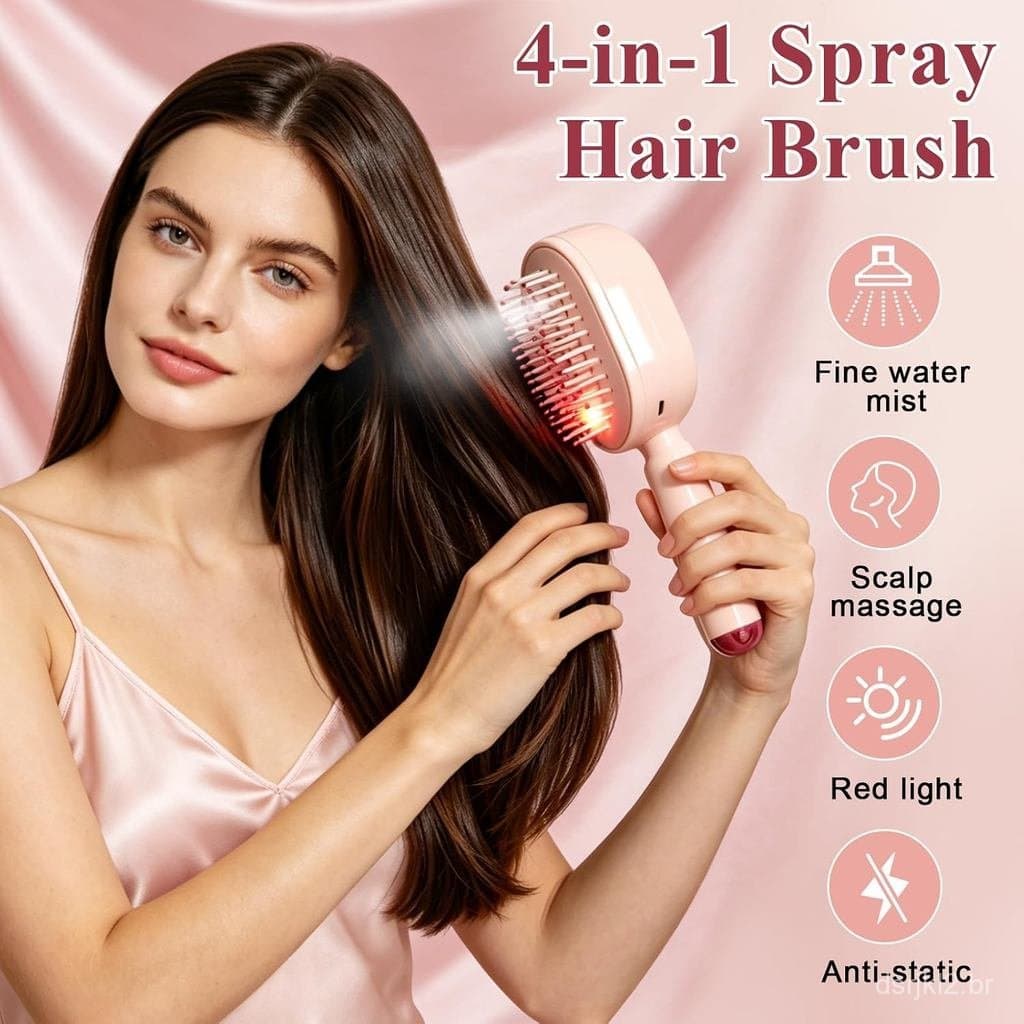 Escova de vapor elétrica para cabelo, escova de massagem com almofada de ar e terapia de luz vermelha, escova de cabelo