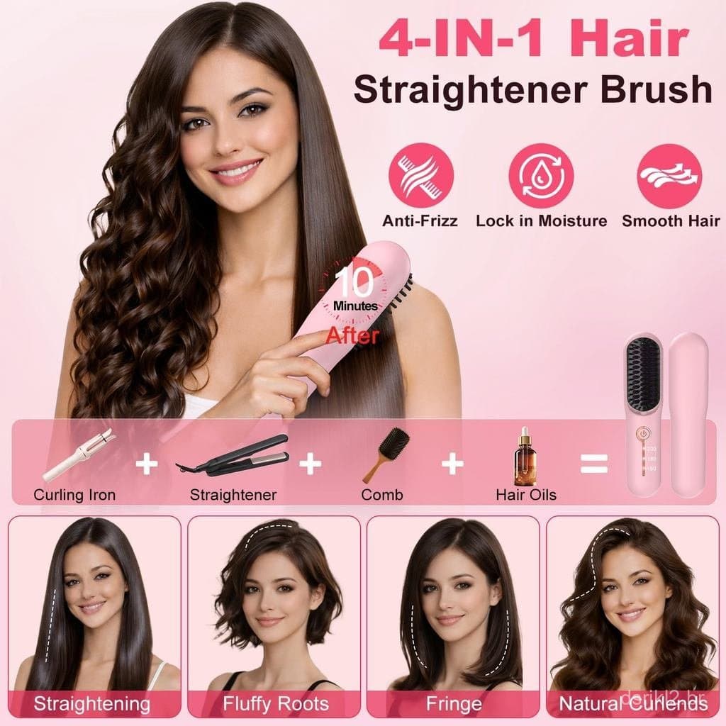 Escova Alisadora de Cabelo Sem Fio, Portátil, Ionic Plus, Anti-Frizz, Recarregável, Para Retoques em Movimento, Aquecime