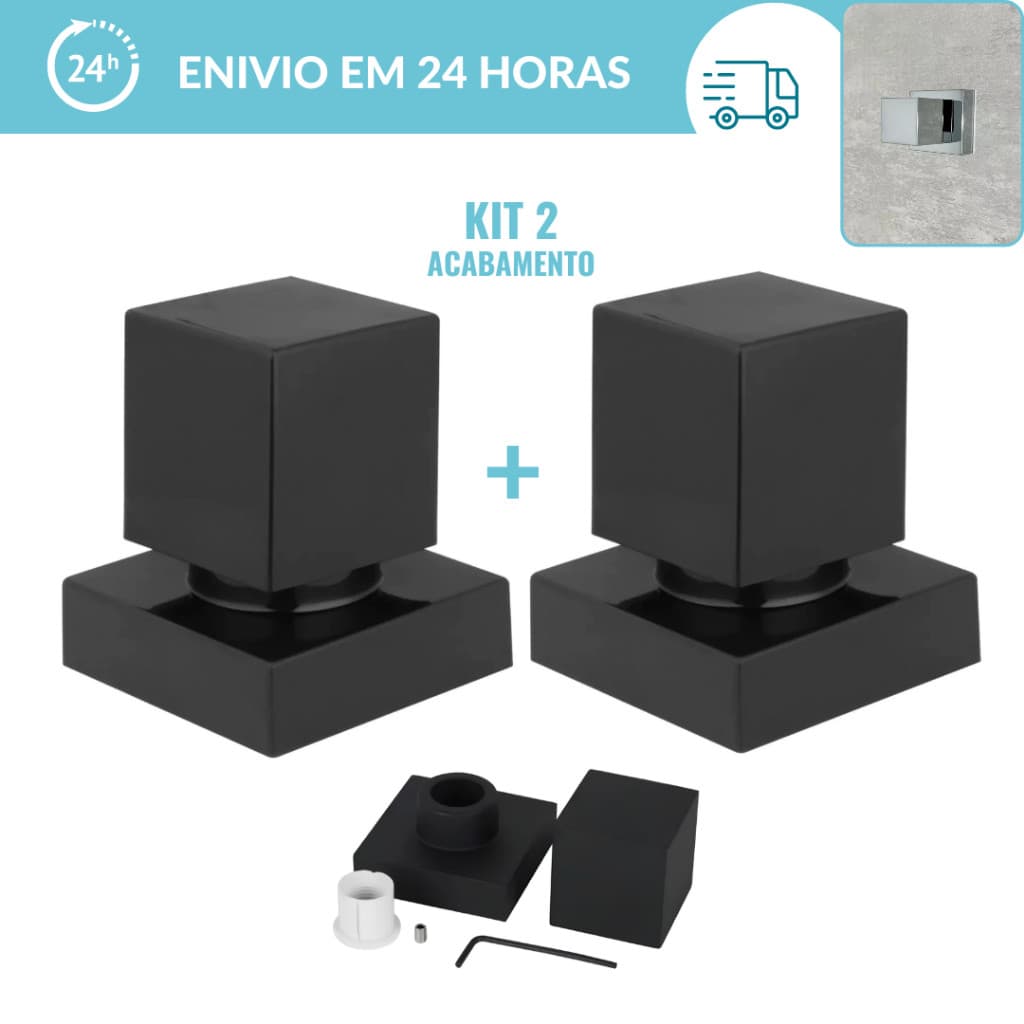 Kit 2 Acabamento Para Registro Quadrado Padrão Deca PRETO FOSCO