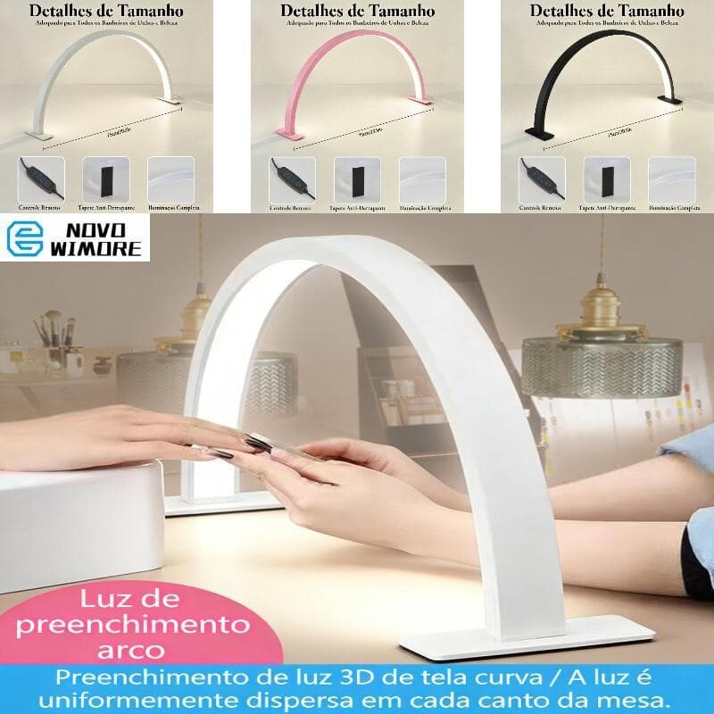 [HWC] Luminária Meia Lua Arco LED 75cm para Manicure Controle Manual Iluminação Completa Sem Sombra Salão Estética