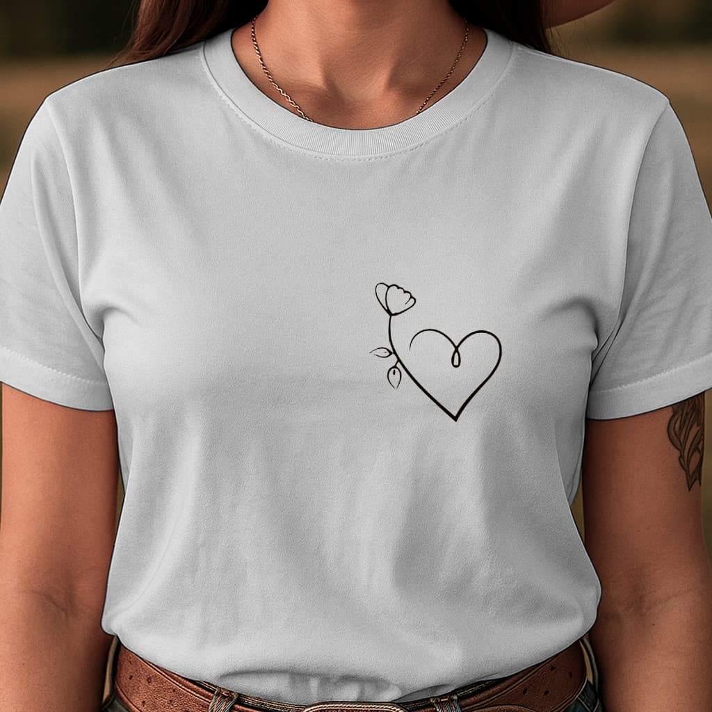 Camiseta Coração Flor Minimalist Cute Foto Delicado Feminina Camisa 100% Algodão FRETE GRÁTIS