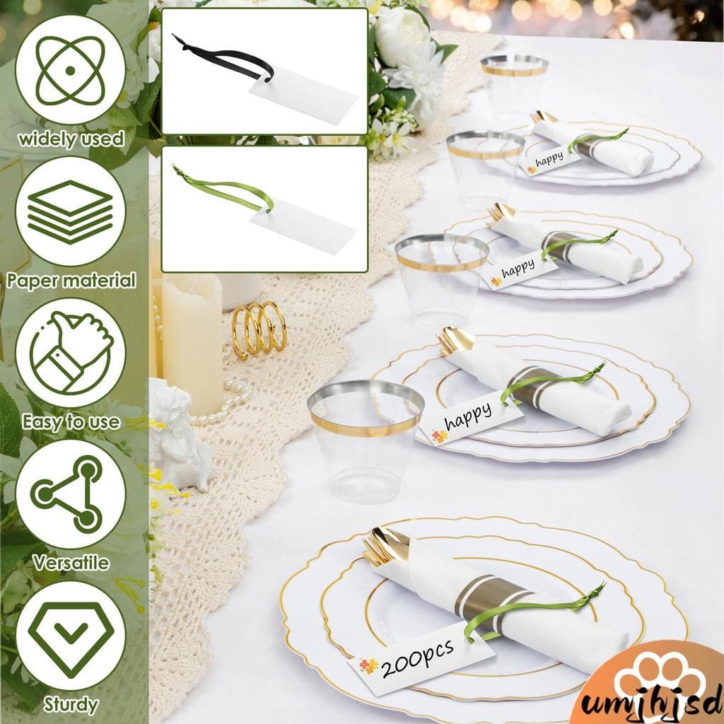 200 Peças Cartão De Lugar De Casamento Com Fita Elegante Conjunto De Nome Em Branco Para SHOPSKC3716
