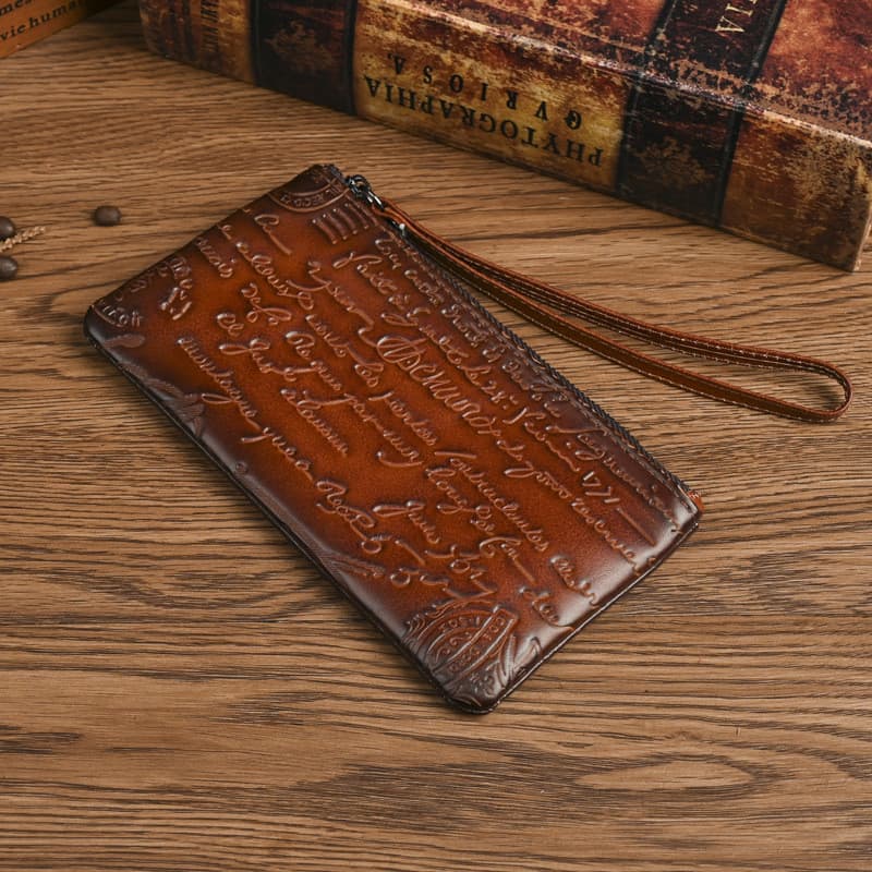 Novo estilo de couro genuíno carteira longa senhoras zíper moeda bolsa do telefone móvel primeira camada Retro armazenam
