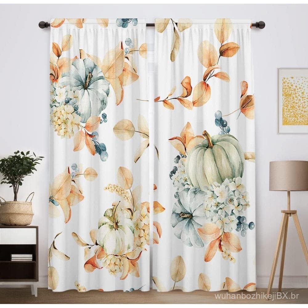 Cortina de Janela Funnytree com Estampa de Abóboras de Outono para o Dia de Ação de Graças e Colheita, Decoração de Casa