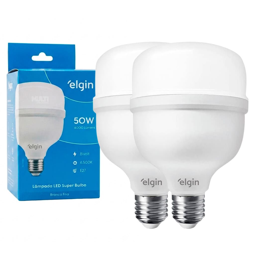 Lâmpadas Led Super Bulbo Elgin 50w Alta Potencia Bivolt 6500k 1 a 4 Lâmpadas Monte o seu Kit