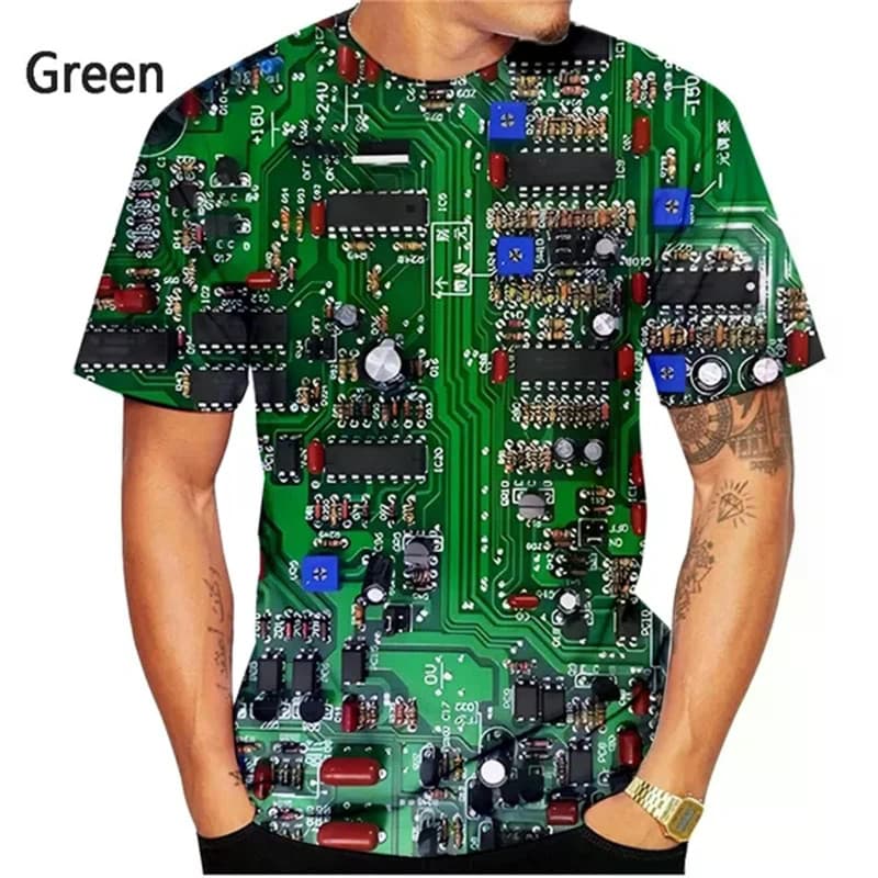 Nova Moda Placa De Circuito 3d Impresso Camiseta Chip Eletrônico Masculino Senhoras Verão Casual Manga Curta Streetwear
