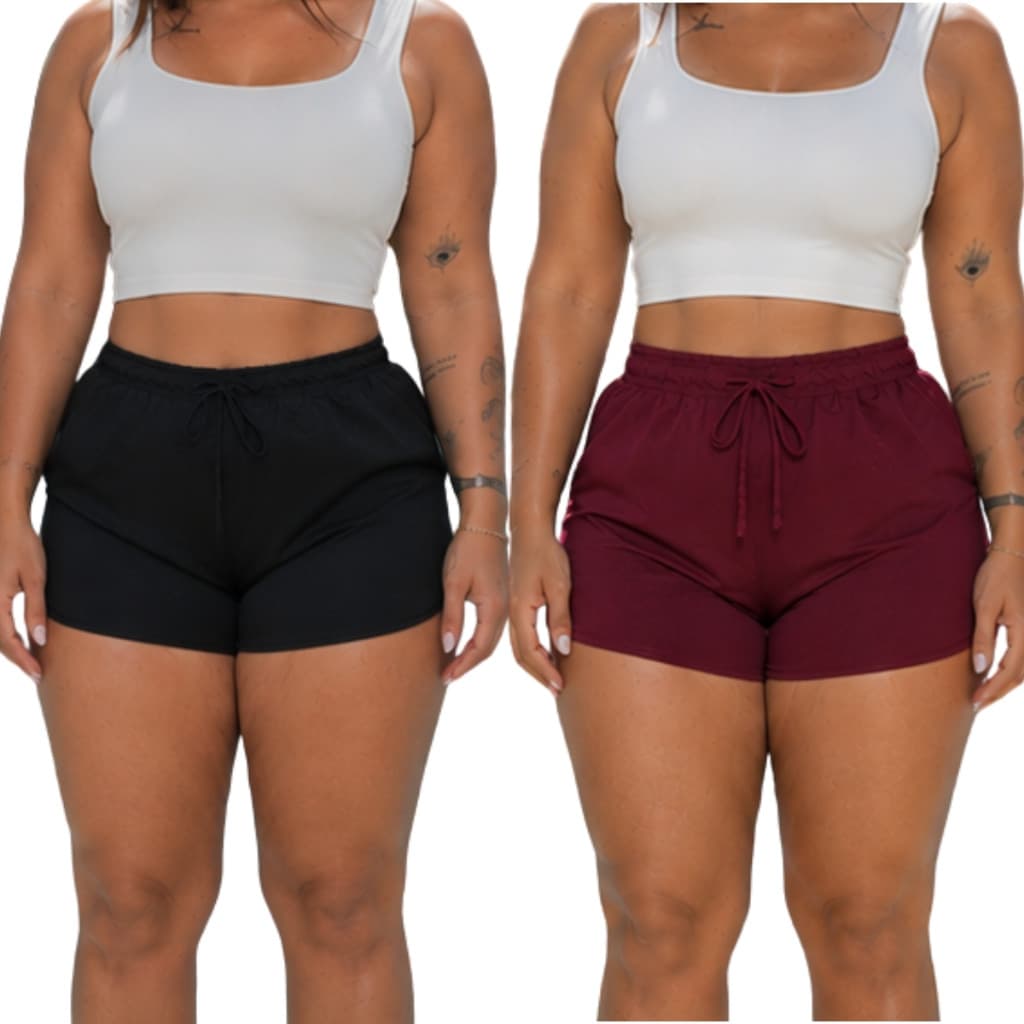 Kit 2 Shorts Feminino Academia Tactel P a Plus Size Moda Praia Tecido Leve Caminhada