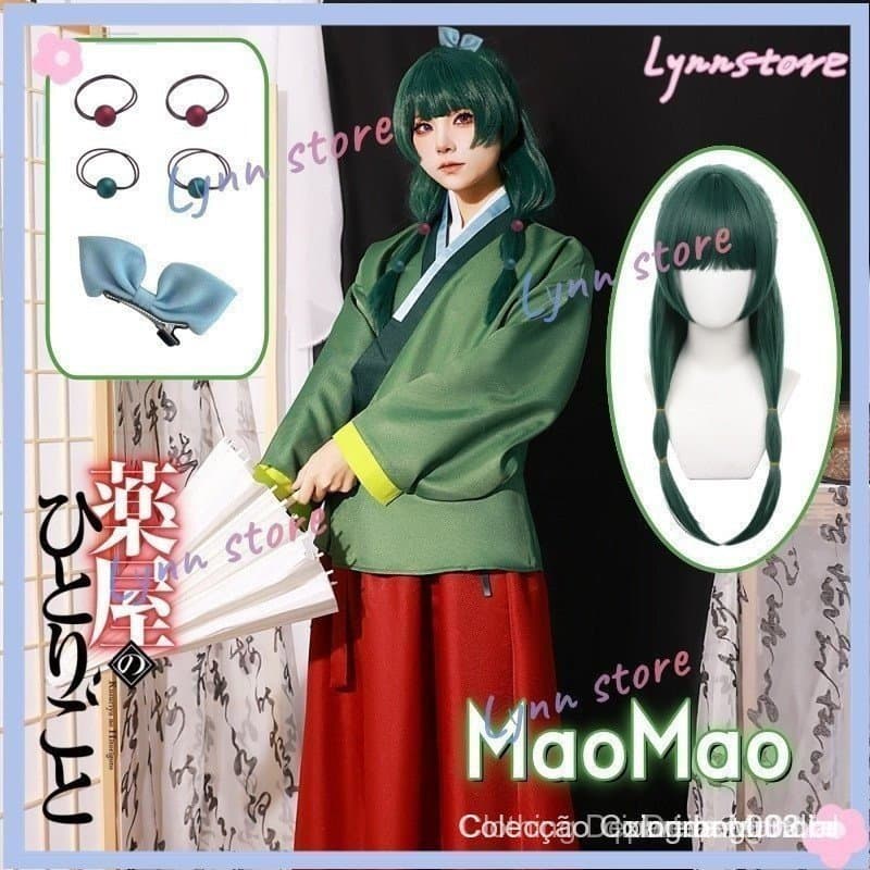 Novo Traje de Cosplay Kusuriya No Hitorigoto Maomao + Peruca + Vestido de Cosplay Pharmacy Diary + Par de Blu 7Y5D