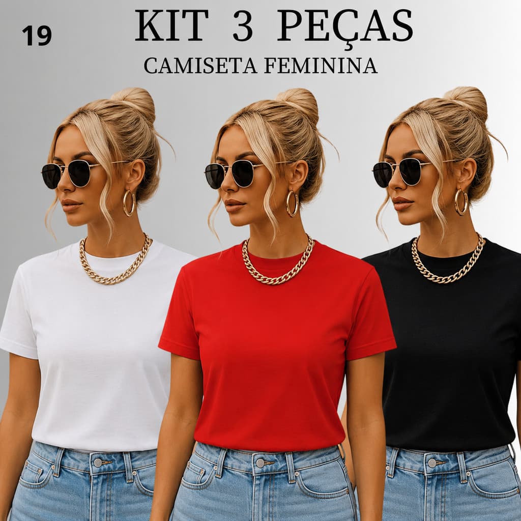 Kit 3 Blusas Feminina Blusinha T-shirt Alta Qualidade Premium Lisa Algodão Caimento Regular Macio