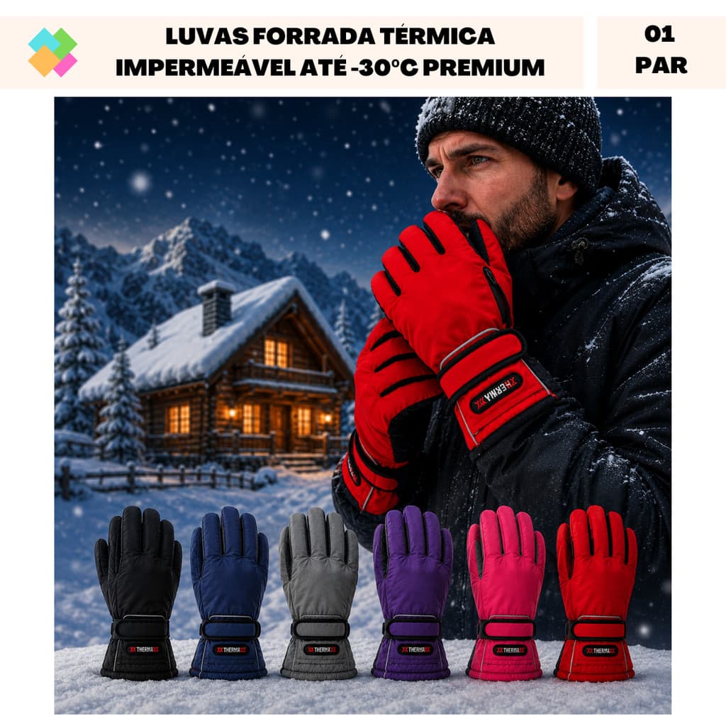 Luva Forrada Térmica Impermeável Até -30°C Premium (1 Par)
