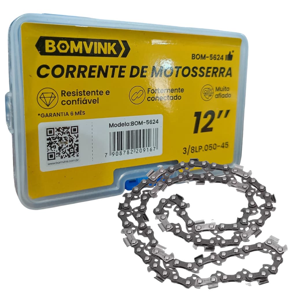 Corrente Para Mini Motoserra Sabre 12" 22 Dentes Passo 3/8" Calibre 1,3mm