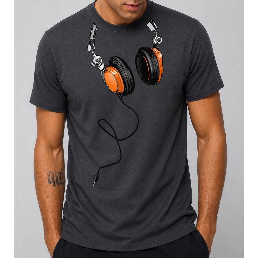 Camiseta Masculina Fone de Ouvido Estilizado – Estampa Moderna Poliéster Casual e Confortável