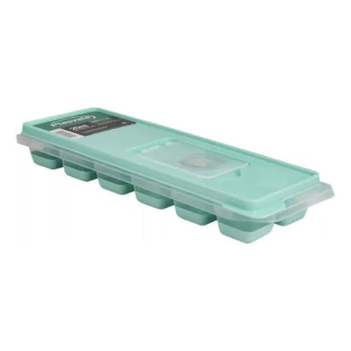 Forma Gelo Silicone Plasvale 240ml 26cm Tampa 16 Cubos Antiaderente Verde