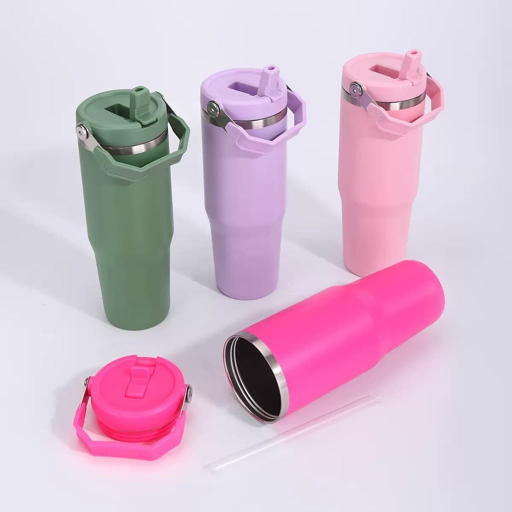 Garrafa Térmica Inox  600ml | Tampa Flip Antivazamento | Alça para Transporte | Quen,te e Frio，Várias cores,COM LOGO