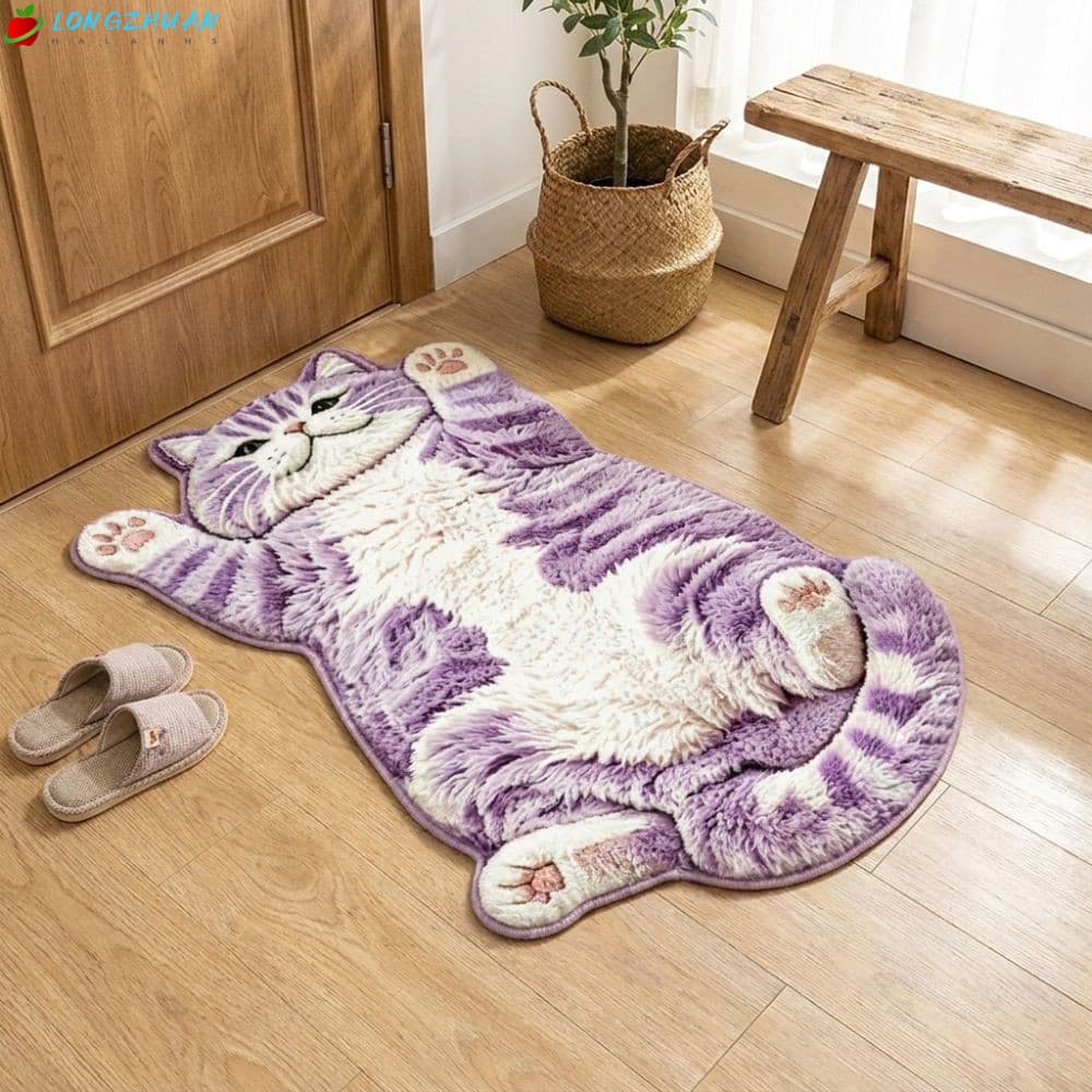 LONNGZHUAN Tapete De Área Em Forma De Gato , Decoração De Casa 2D Fácil De Limpar Desenho Animado Antiderrapante Antiinc