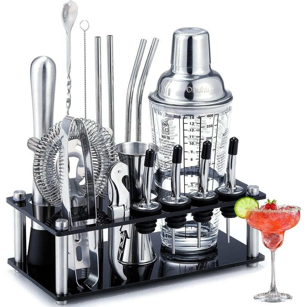 Conjunto de Coqueteleira Ohuhu de 17 Peças, Kit de Bartender com de Acrílico, Coqueteleira de Vidro Premium com