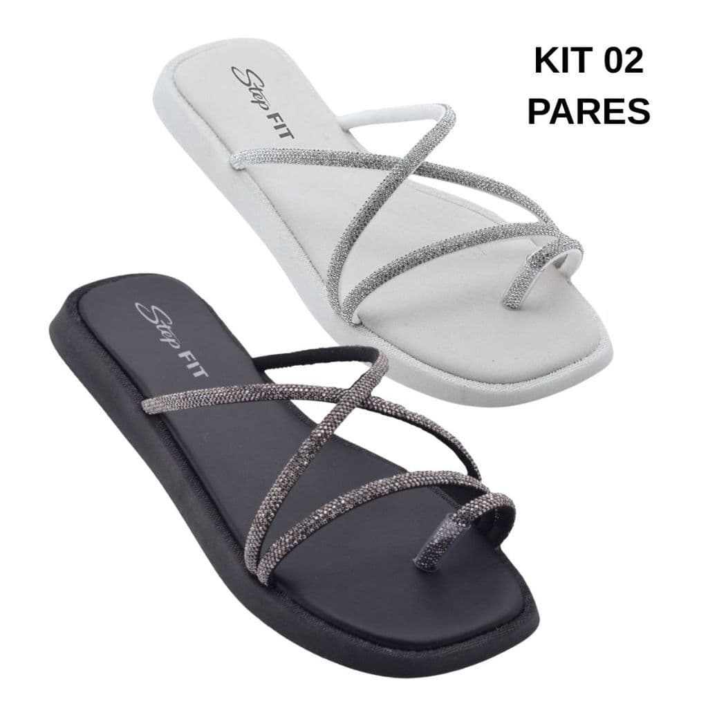 Kit 02 Pares Sandália Rasteirinha Feminina Confortável Elegante Papete Antiderrapante Envio Imediato