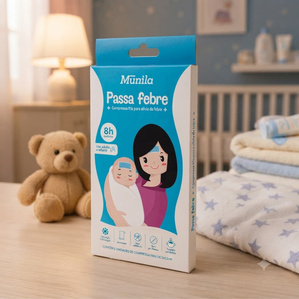 Compressa Fria Para Febre Até 8 Horas Com 2 Unidades Adesivo Prático e Confortável Infantil Adulto Alívio Imediato