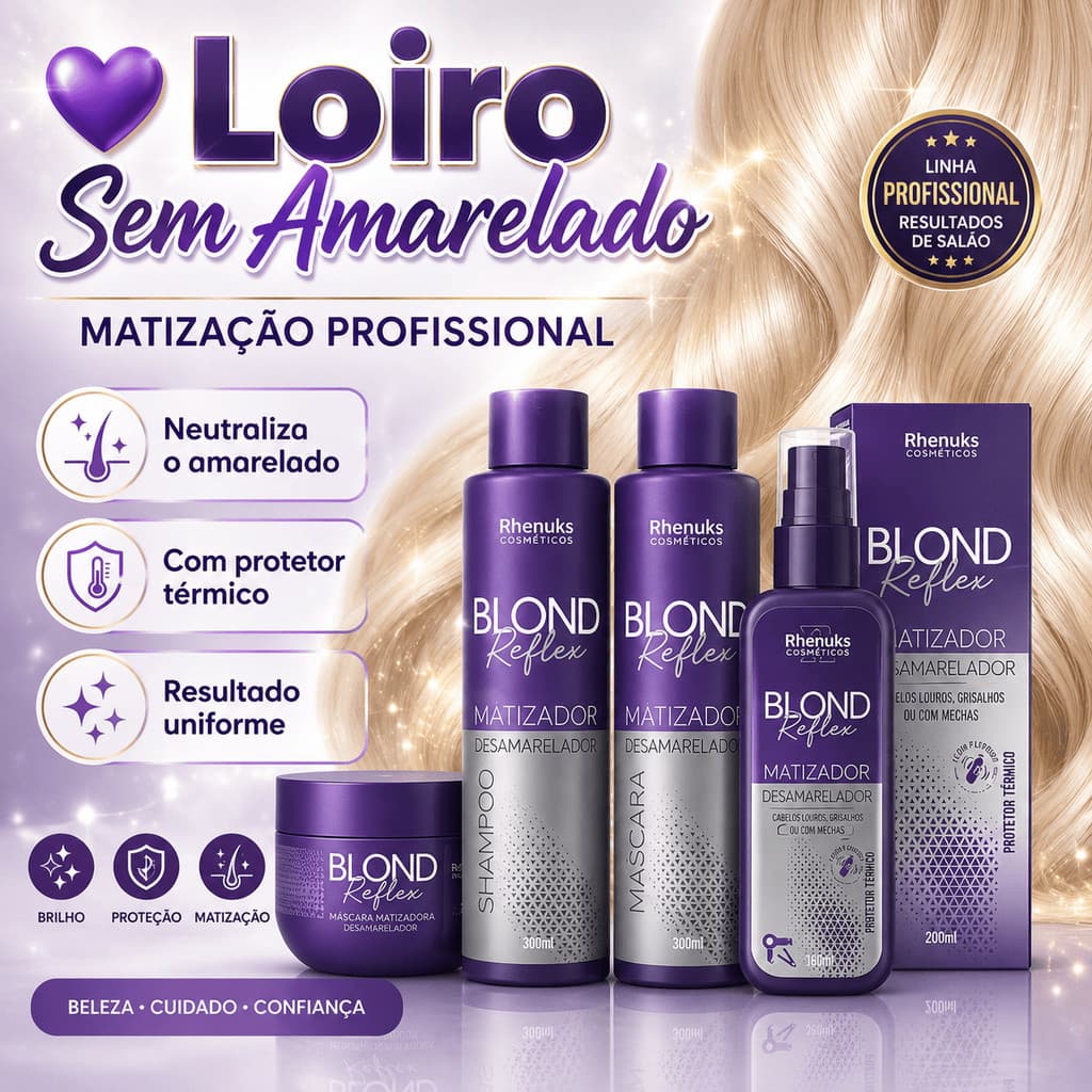 Kit 5 itens Matizador Desamarelador + Protetor Térmico Completo para Loiros,Loiro Platinado