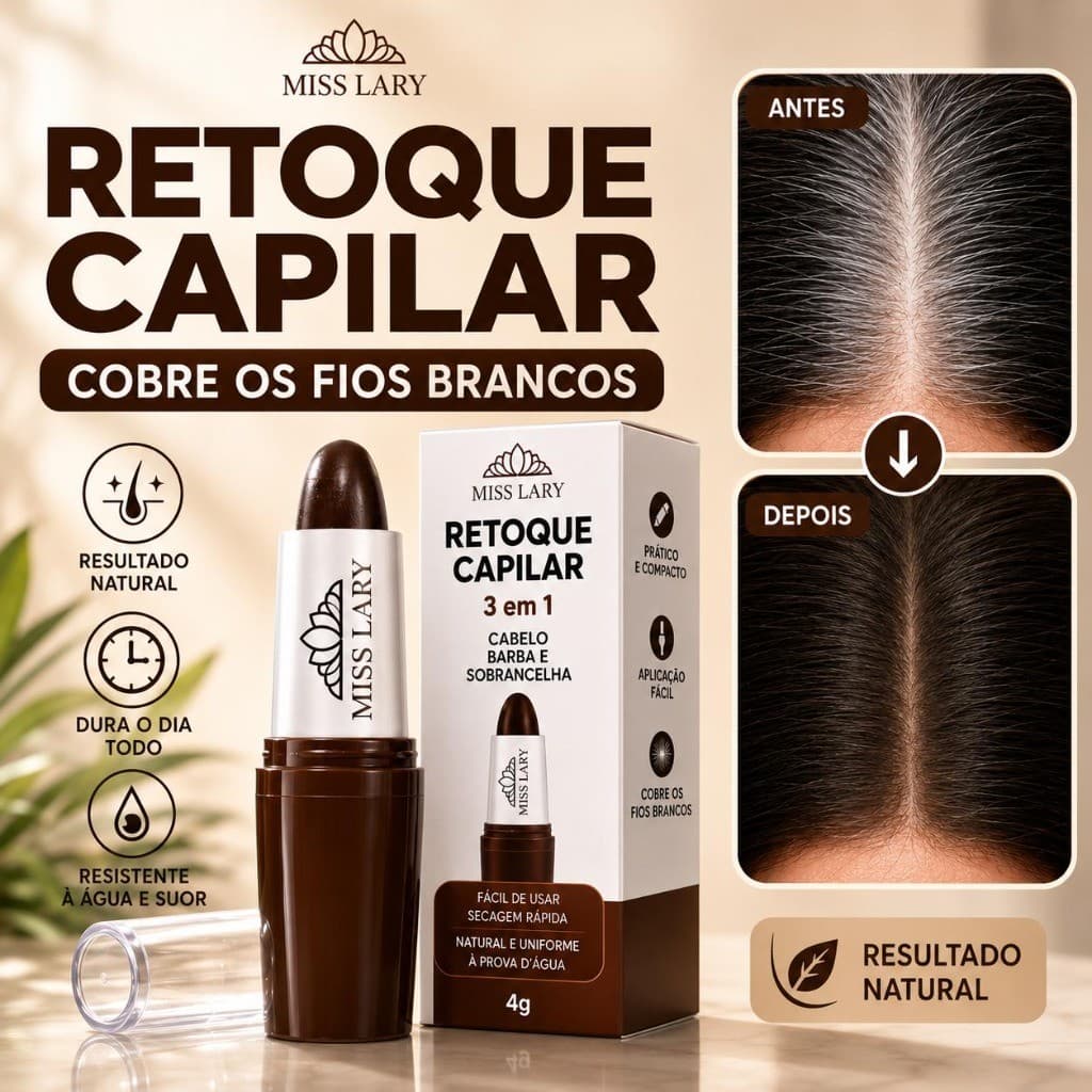 MISS LARY Retoque Capilar Bastão para Raiz Cobre Fios Brancos Resistente à Água Cabelo Barba Sobrancelha