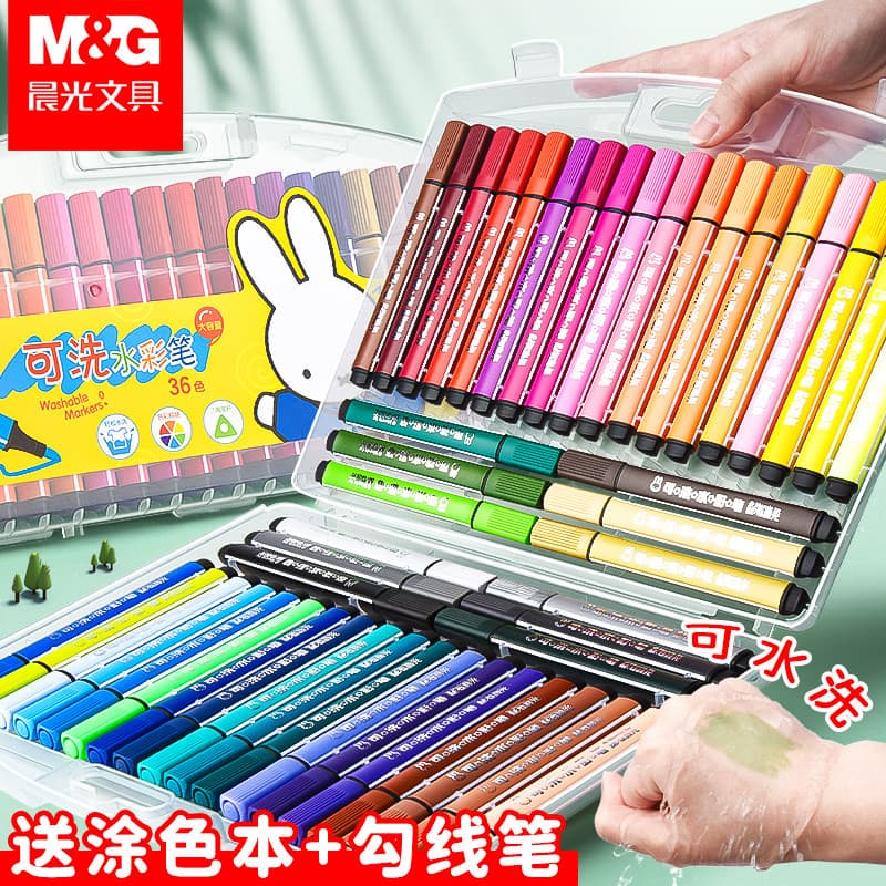 Chenguang Conjunto de canetas aquarela com poste triangular de 24 cores Alunos da escola primária Crianças Bebê Jardim d