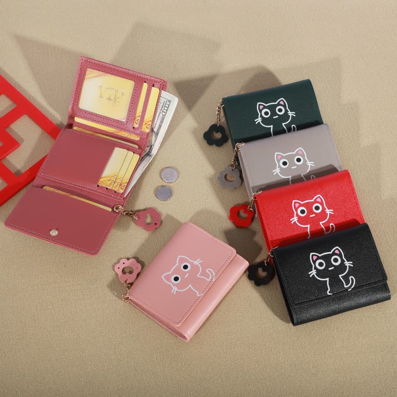 Nova Mini Carteira Feminina Curta Elegante Estudante Moeda Bolsa Compacta Tri-Fold Bonito Titular Do Cartão Multi