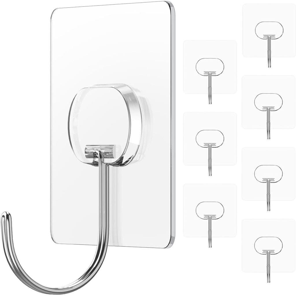 Ganchos Adesivos de Parede JINSHUNFA 13LB, Resistentes, Sem Perfuração, Transparentes e Impermeáveis para Banheiro, Cozi