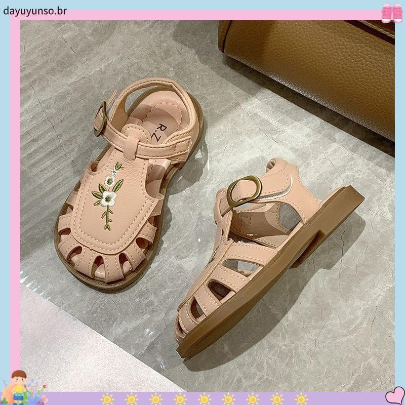 Meninas sandálias bordadas sapatos de princesa novo estilo Retro influenciador sapatos de bebê outono verão sapatos de p
