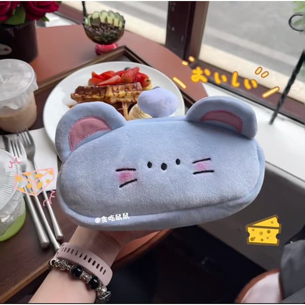 | 【pencil case】 | ♛Xiaohongshu mesmo estilo de pelúcia ganancioso mouse lápis caso ins meninas saco de armazenamento gra