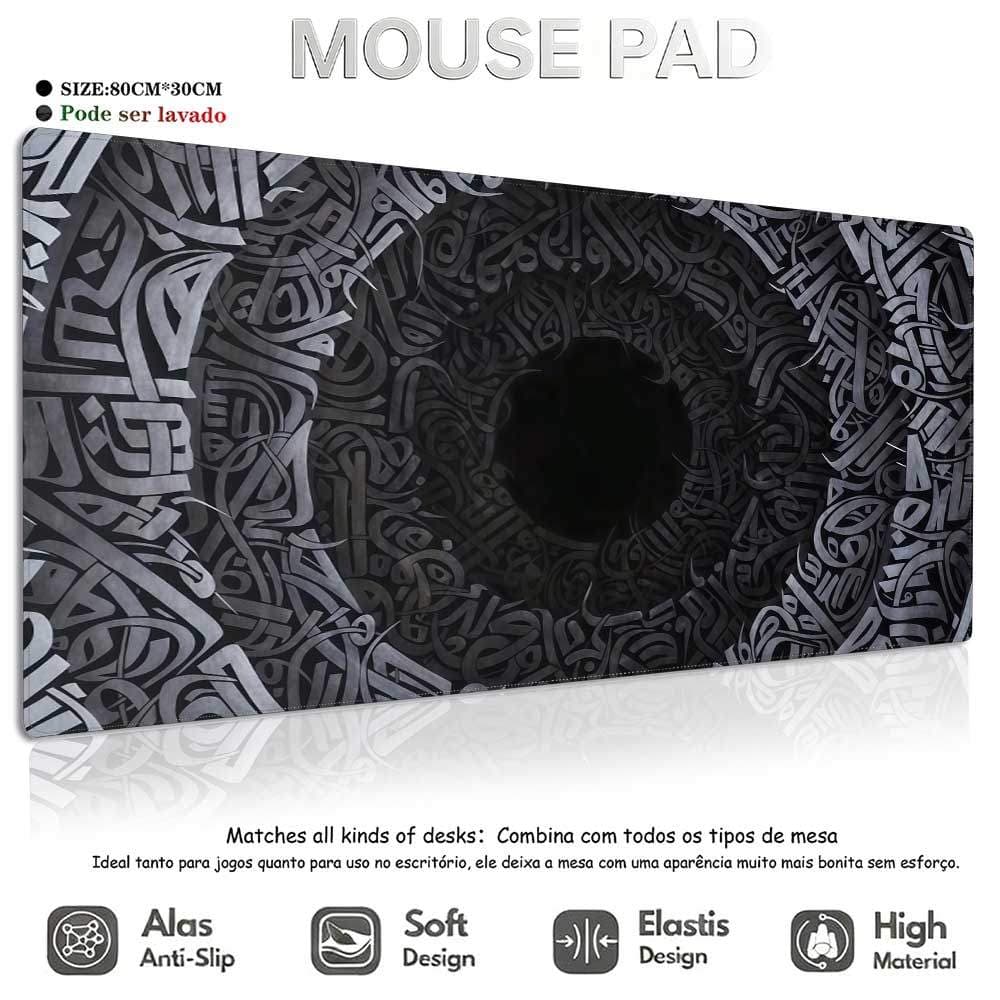 Mouse Pad Gamer Buraco Negro Misterioso 80x30cm Arte Moderna Premium com Borda Costurada Reforçada Base de Borracha