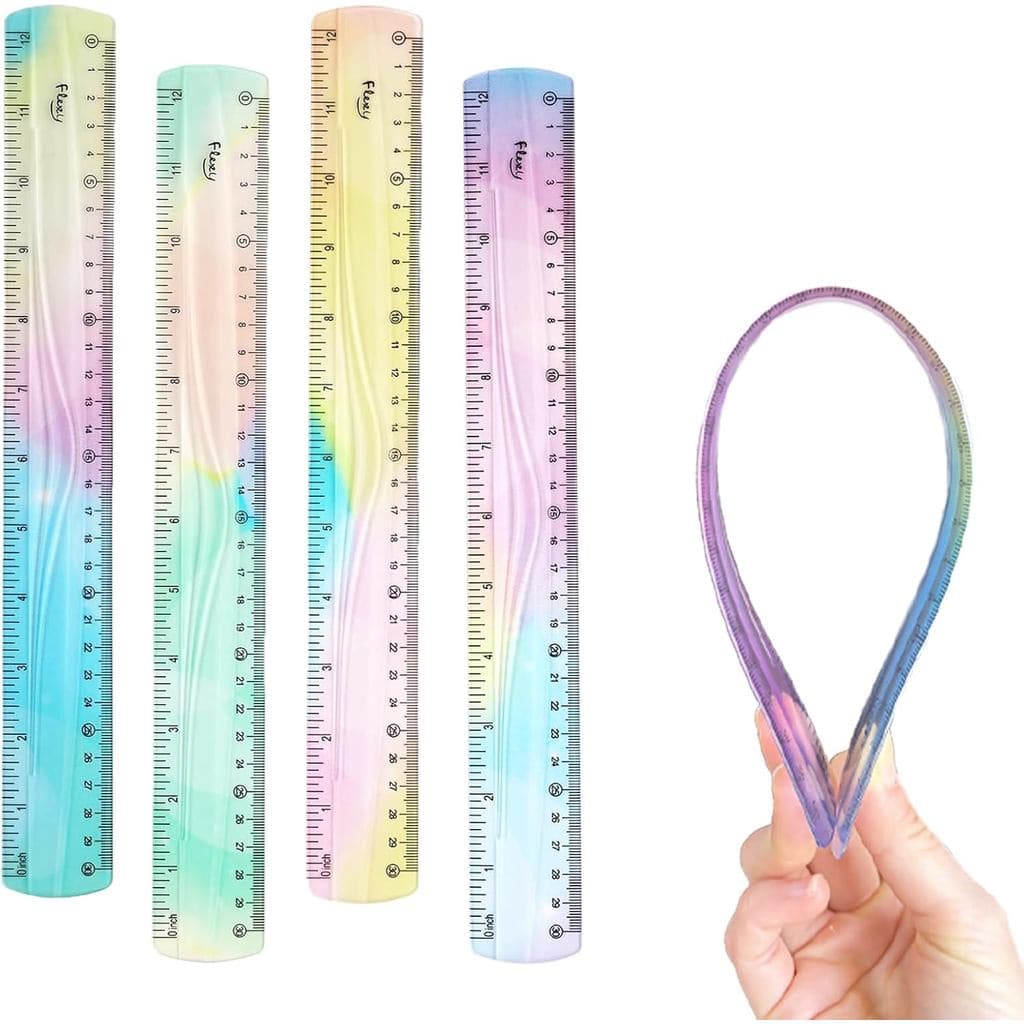 4 Réguas Flexíveis de 12 Polegadas / 30 cm, Réguas de Plástico Macio Dobráveis, Coloridas e Inquebráveis, para Escola, S