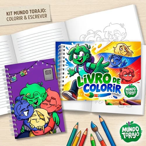 Kit Mundo Torajo: Livro Para Colorir 50 Páginas + Caderno Capa Dura A5 96 Folhas Presente Infantil, Kit Presente Torajo