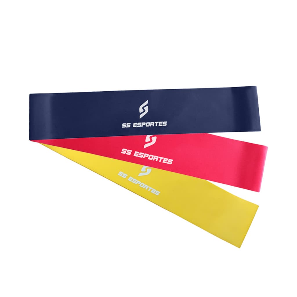 Kit de 3 Mini Band - Leve, Médio e Forte - Amarelo, Vermelho e Azul - SS ESPORTES - Qualidade Pro