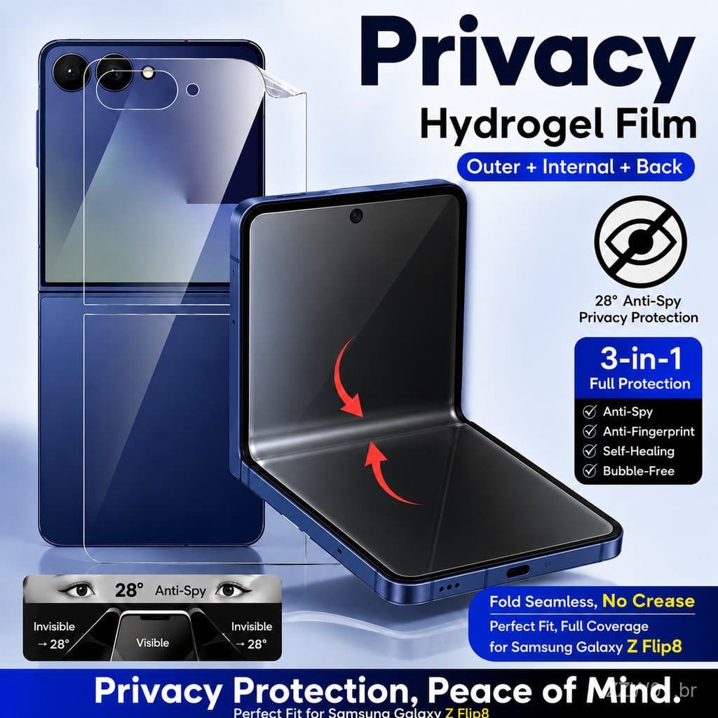 Para Samsung Galaxy Z Flip 8 7 6 5 4 3 Película de Hidrogel de Privacidade Protetor de Tela Frontal e Traseira Fosca HD