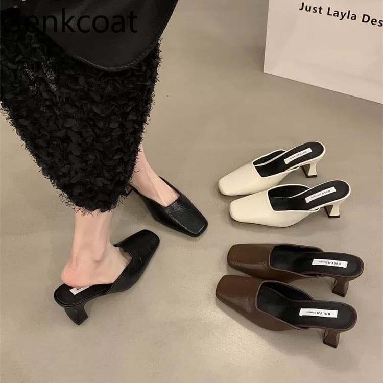Temperamento de salto alto Toe-Baotou meia chinelos exterior usar sapatos femininos 2026 primavera verão novo estilo sal