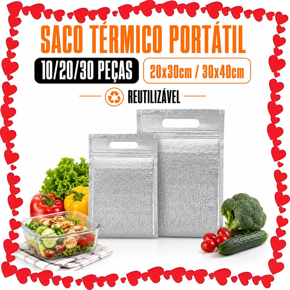 20x30cm/30x40cm, Saco Térmico para Alimentos 10/20/30 Peças em Alumínio Prático para Uso Diário e Passeios