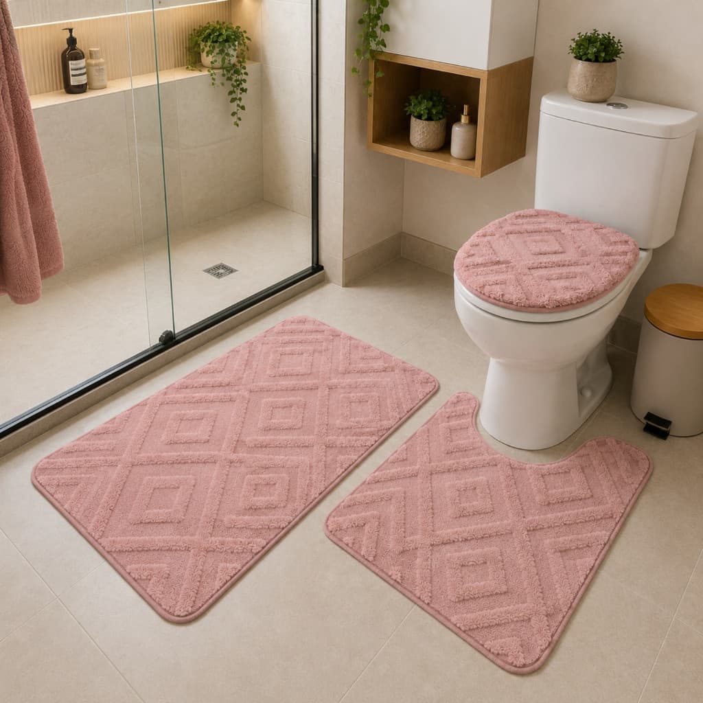 Kit com 3 peças para Banheiro com Estampa, jogo Antiderrapante Casa Decoração Promoção