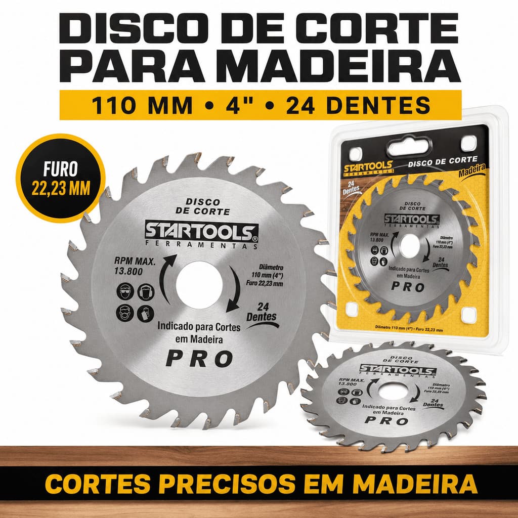Kit 3 Disco de Corte Madeira 24 Dentes Disco de Serra 110 mm 4 Polegadas Furo 22,23 mm