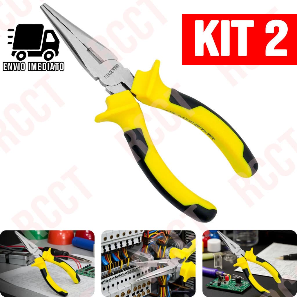 Kit 2 Alicate de Bico Reto 6″ Profissional Ferramenta Manutenção Eletricista Mecânica
