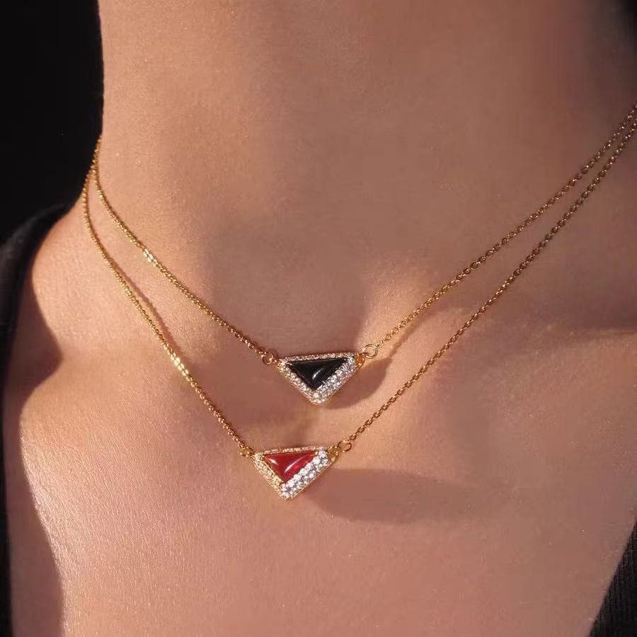 Triângulo de pedra Natural colorido cheio de diamante estilo dinheiro antigo colar luz luxo High-End simples requintado