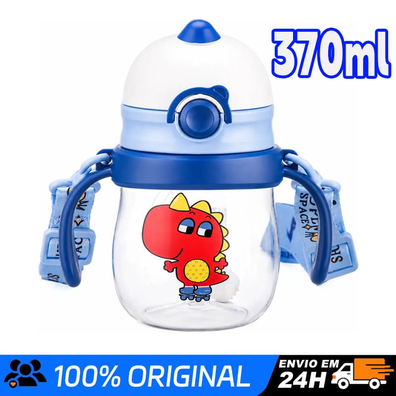 370ML Copo Infantil Com Canudo Silicone Antivazamento Transição Treinamento Crianças Alça e Medidor