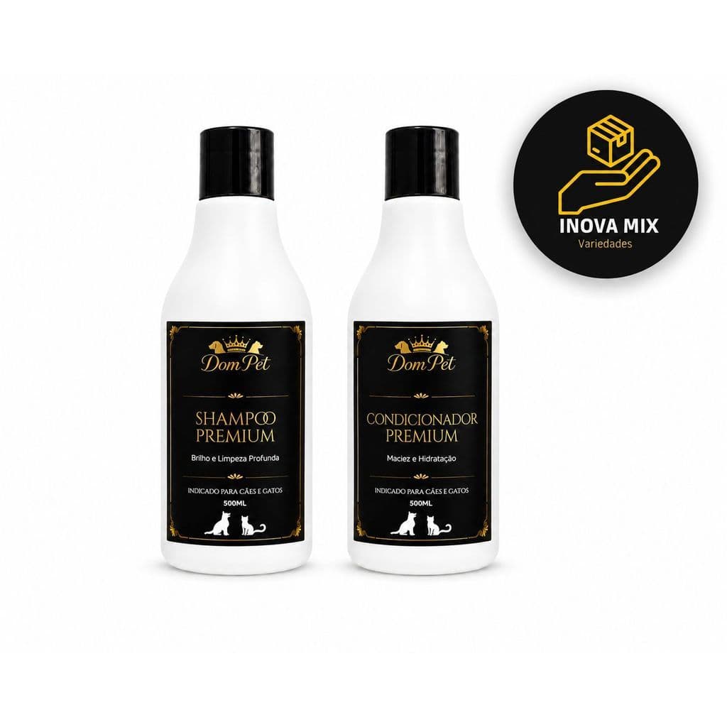 Kit Shampoo e Condicionador Pet 500ml Dom Pet Premium Para cachorros, Cães e Gatos Profissional