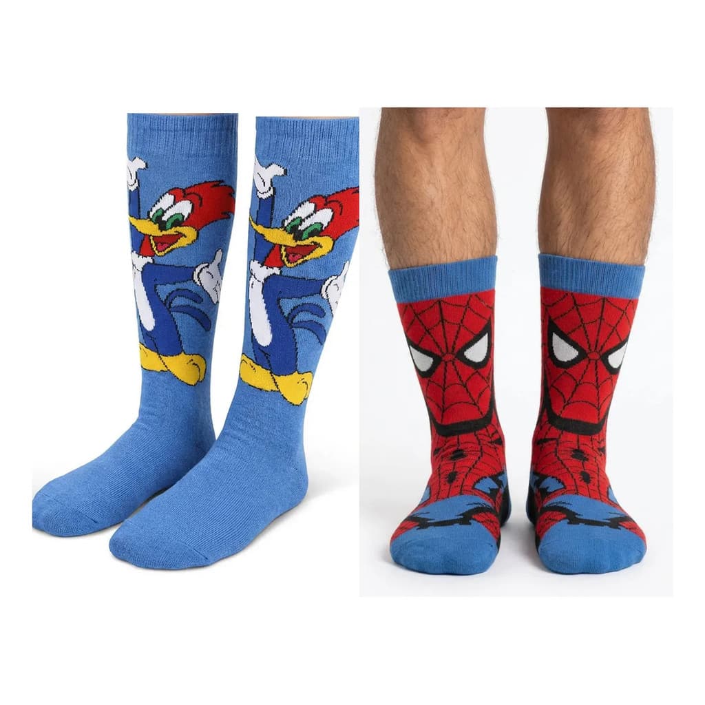 Kit 2 Meias Homem Aranha E Pica Pau Estampadas Personagens