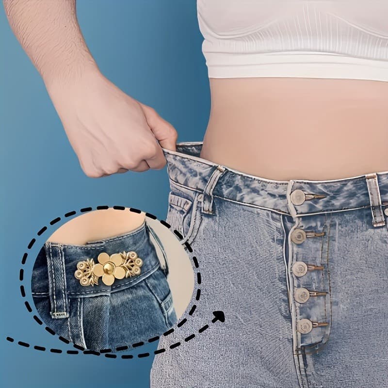 4 Conjuntos de Ajustadores de Cintura para Calças Jeans com Flor, Botão de Pressão Instantâneo, Fecho Ajustável Removíve