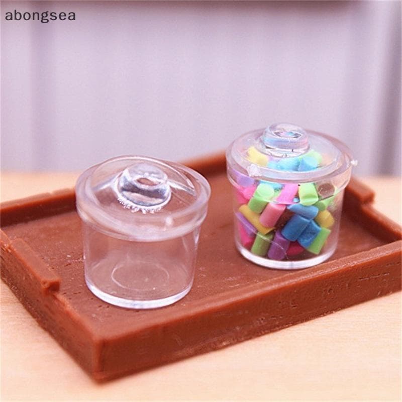 2 Pçs 1 : 12 Casa De Bonecas Em Miniatura Garrafas De Açúcar De Vidro Tempero Jar Com Capa Modelo Cozinha Decoração Brin